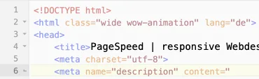 Bild mit HTML-Quelltext, in dem das Wort PageSpeed hervorgehoben wurde.